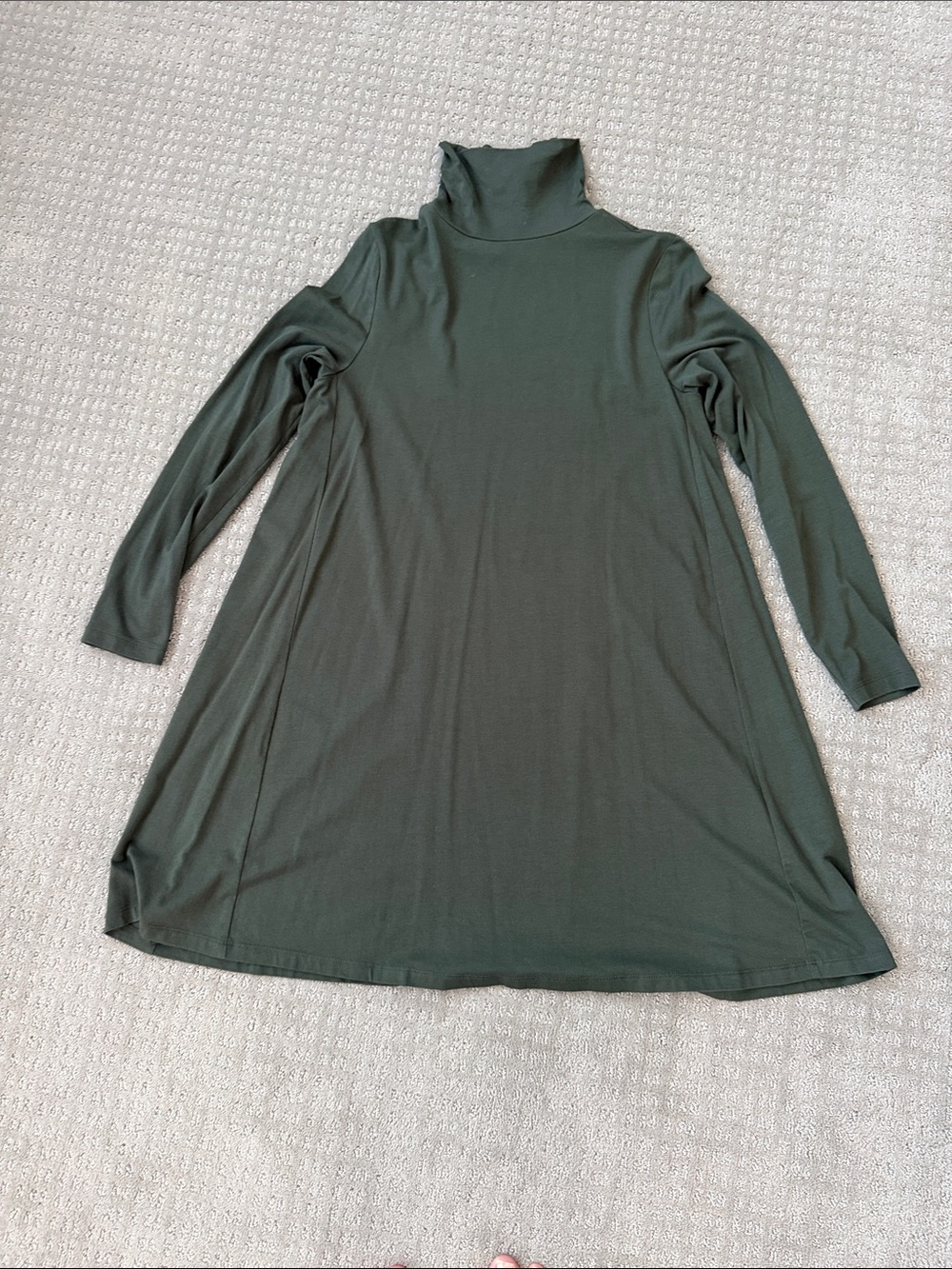 LOFT Olive Green Turtleneck Long Sleeve A-Line Swing Dress